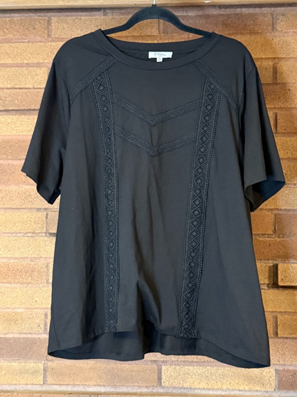 Black Short Sleeve Crochet Panel Tee